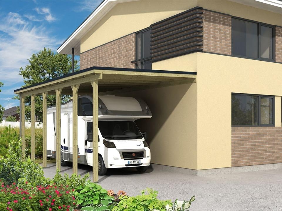 Camper Car Shelter Arizona - 1 Vehículo - 363 x 703 - Car Shelter - Fieltro Bituminoso en los Techos - Listón de Acabado - Techo Plano