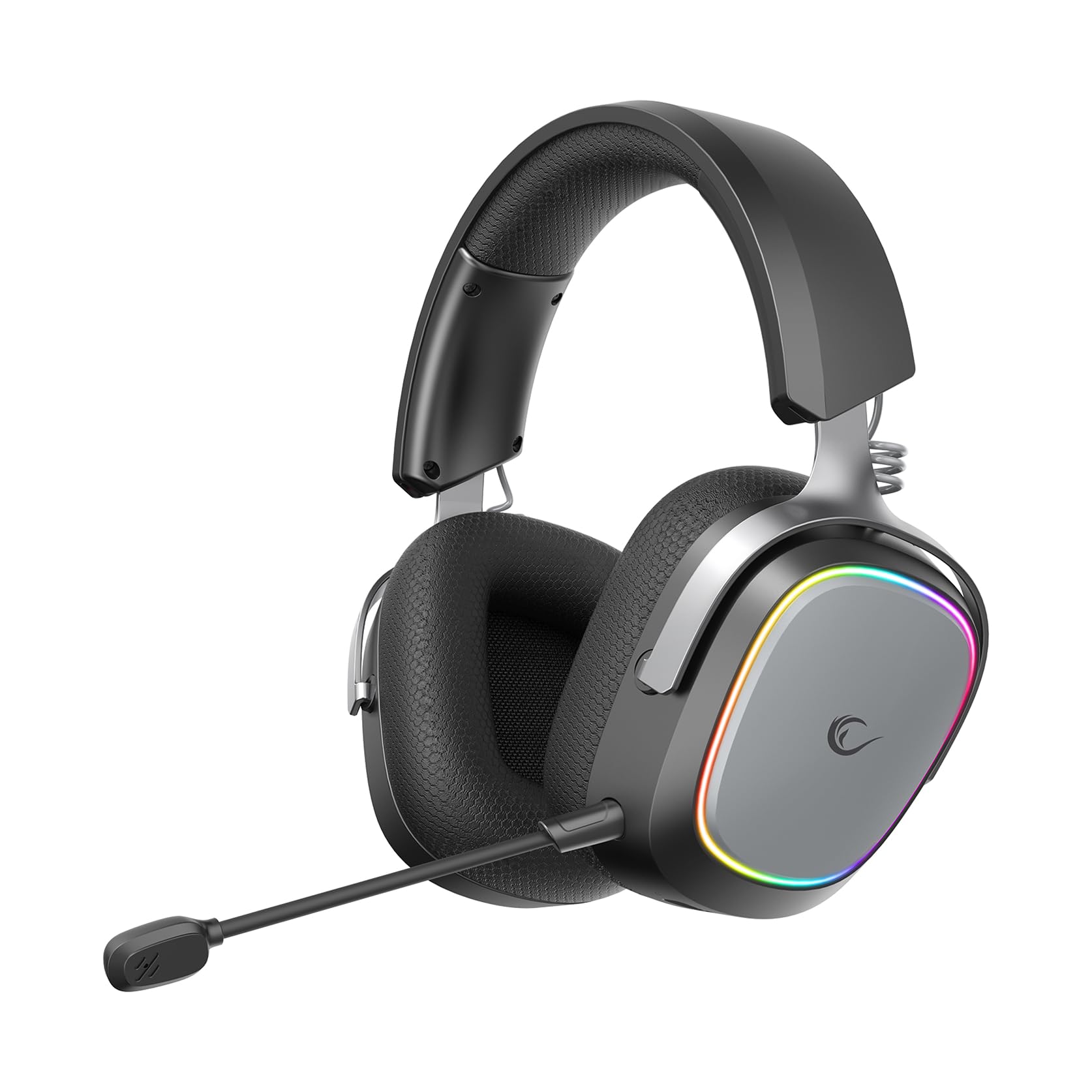 Rampage RETSU bezprzewodowy zestaw słuchawkowy gamingowy 2,4 G + Bluetooth 5.3 50 mm sterownik RGB, oświetlenie RGB, zestaw słuchawkowy gamingowy z mikrofonem, skóra białkowa i materiał, nausznik do