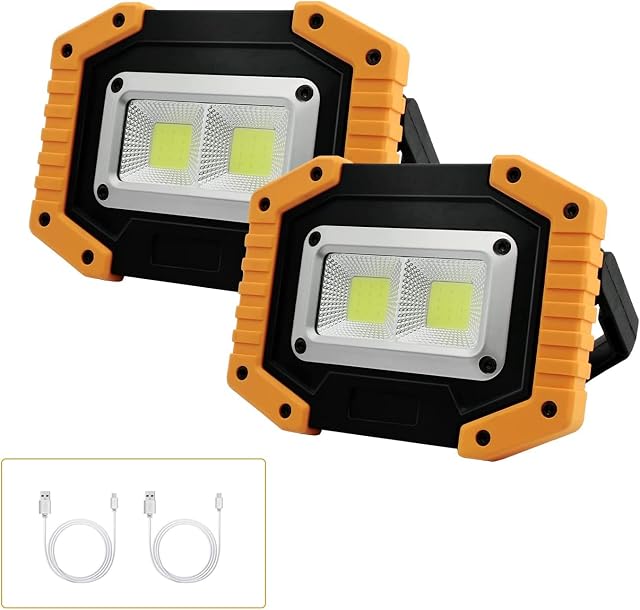 tekstap LED Rechargeable Work Light - 30W 2000LM USB Portable Super Bright Cordless Outdoor Floodlight Battery Powered Flood Working Site COB Light for Garage/Workshop/Camping/Hiking/Fishing(2 Pcs)