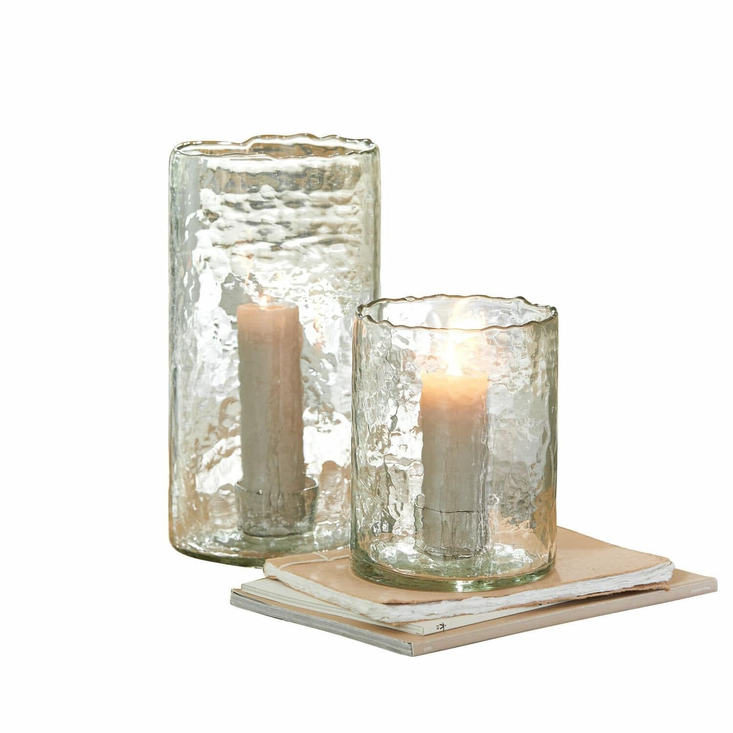Loberon Windlicht 2er Set Querlay, klar | Zwei Größen, Mundgeblasen, Strukturierte Oberfläche, Integrierter Kerzenhalter, Dekoration, Wohn-Accessoires, Glas