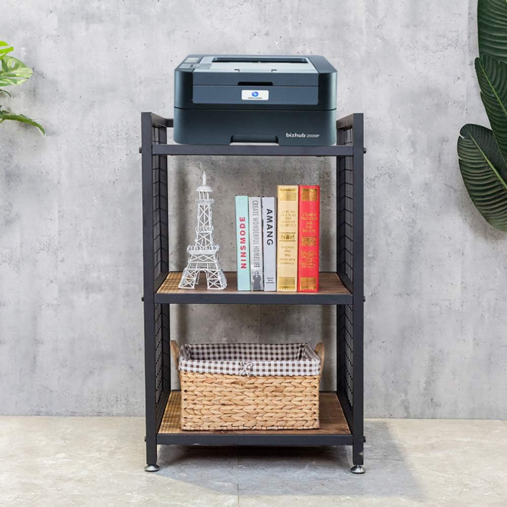 Industrial 3-Shelf Printer Stand, Rustic Printer Cart with Wheels, Large Printer Desk Cart with Storage Shelves, Office Organizer for Home, Living Room, 19.3'' x 19.3'' x 34.8''