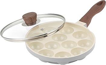 Vinod Ceravit Ceramic Non Stick Appe Pan with Glass Lid - 12 Cavity, 20.5 cm | Appam Patra, Paniyarakkal, Appam Maker, Paniyaram Pan, Paddu Maker, Kuzhi | PFAS PFOA Free | Gas Induction Compatible