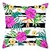Epinki Housse Coussin Canapé 45x45, Housse de Coussins Fleur à Rayure Taie d'oreiller pour Canape en Polyester, Noir Blanc Fuchsia
