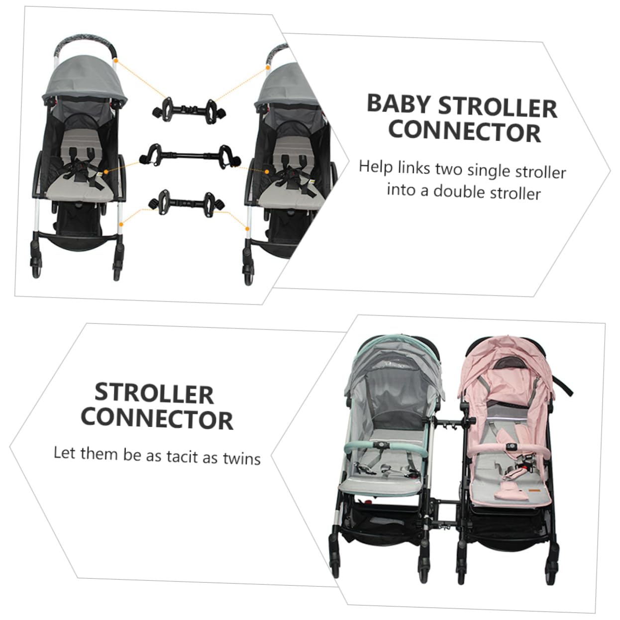 3 Stück Kinderwagen Verbinderset für Zwei Einzelkinderwagen | Schwarz, Eisen und Kunststoff, Leicht und Robust, für Familien mit Zwei Kindern, Outdoor Einsatz