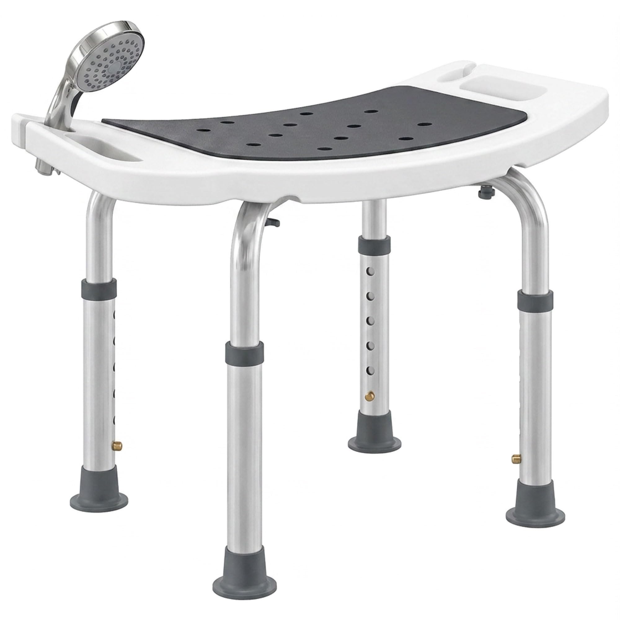 Homcom Grey Adjust Aluminium Bath Stool Shower Non-Slip W/ Shower Hole,