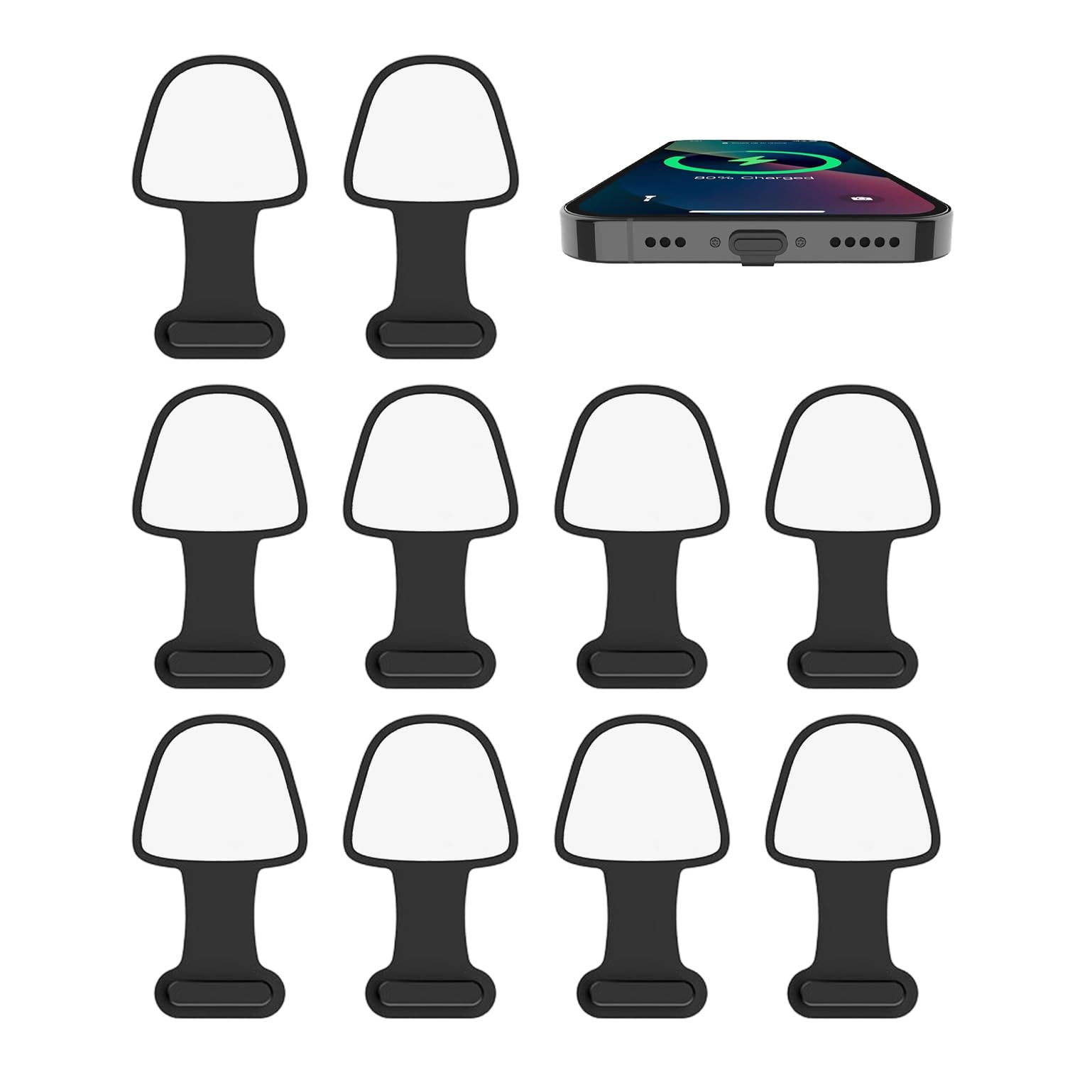 Ejufns Black 10 Pieces Of Charging Port Dust Plug, Self-Adhesive Dust Plug, Charging Port Cover, Mobile Phone Dust Plug, Suitable For Type C Charging Port, Lightning Interface (Black).