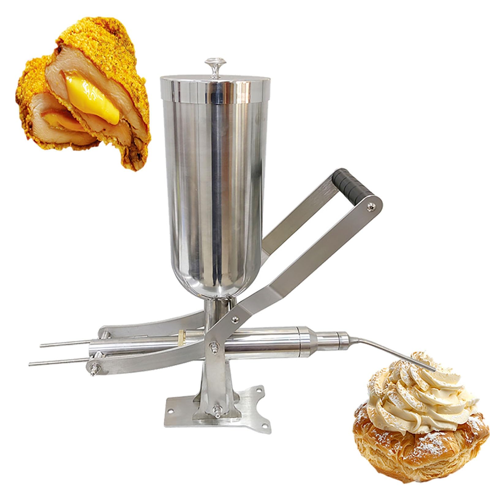Máquina llenadora de donas de acero inoxidable con 4 tubos para un llenado eficiente de crema y gelatina en panaderías, restaurantes y cafeterías