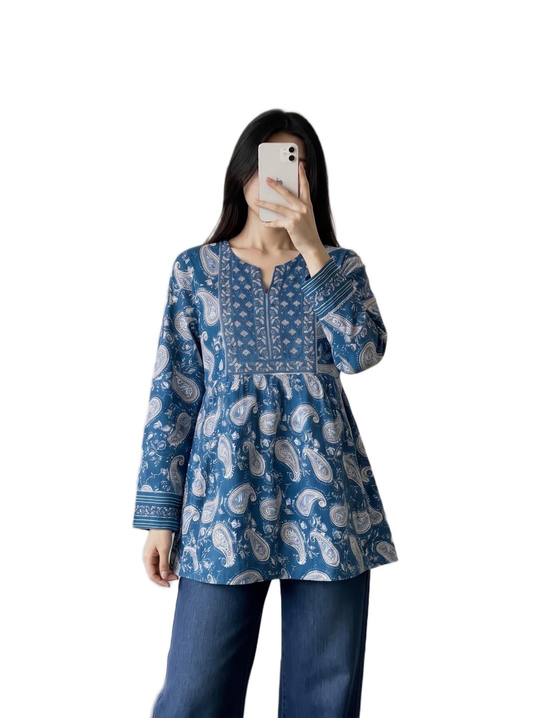 NEW 18 Blue Printed Frock for Women | Notch Neck Ethnic Frock-image-47