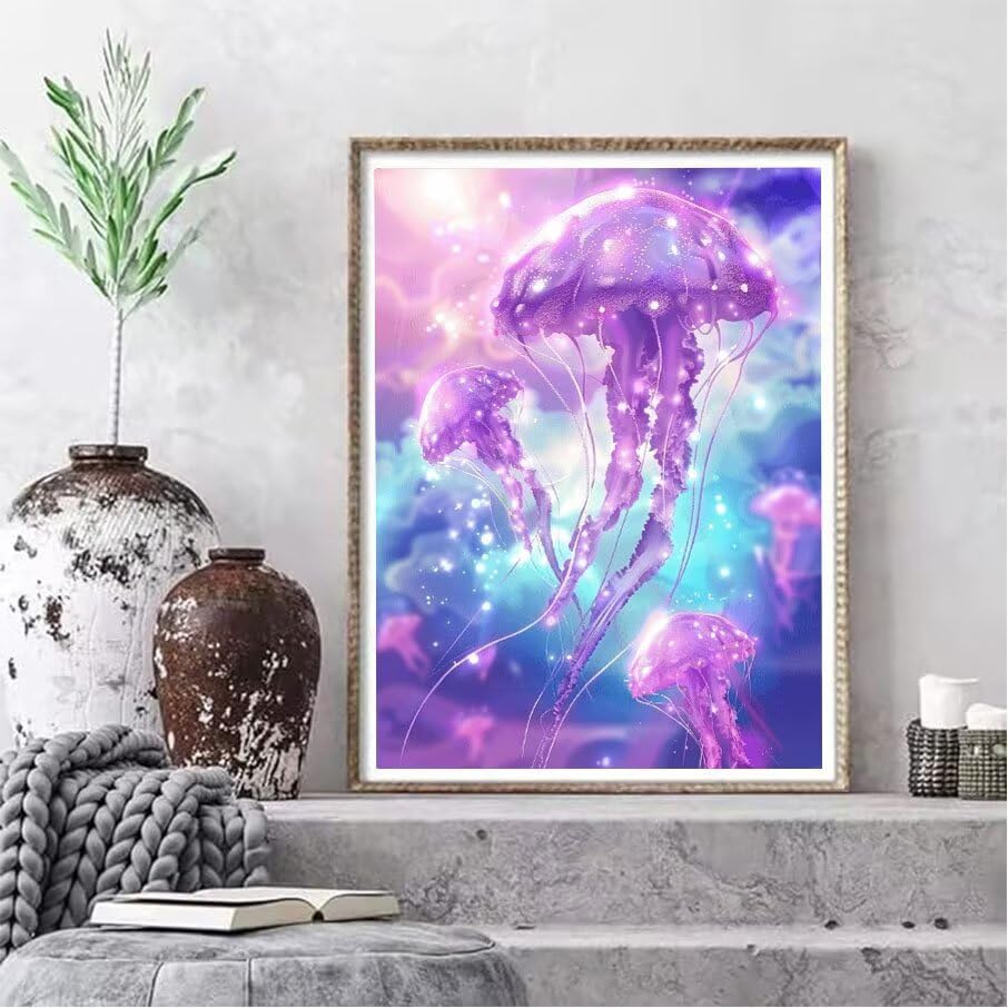 Broderie Diamant Méduse Violette 5D - Kit Anti-Stress Point de Croix Cristal Complet 40x50 - 2