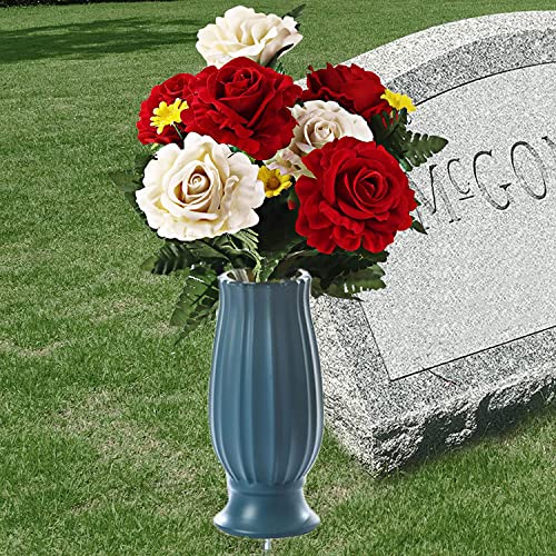 TFANUO 2 Pcs Cemetery Vases with Spikes,Grave Vases for Cemetery with Metal Spikes and Scupper,Cemetery Vases for Headstones Memorial Gifts Loss of Loved One - Image 2