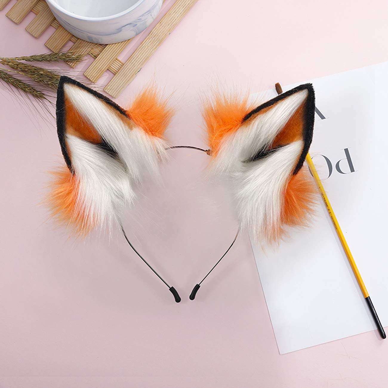 QinRuan Fox Cat Long Fur Ears Hair Headwear Wolf Animal Anime Halloween Cosplay Costume: Orange