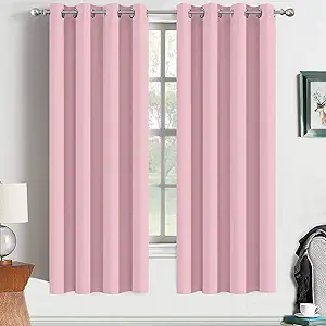 Yakamok Blackout Curtains Room Darkening Thermal Insulated Window Panels,Solid Grommet Top Drapes for Bedroom(52x63 Inch, Pink, 2 Panels)