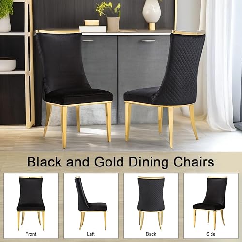 Miniatura 8 de Sillas de comedor, Juego de 4 sillas de comedor, Silla de comedor de terciopelo negro con patas de acero inoxidable dorado