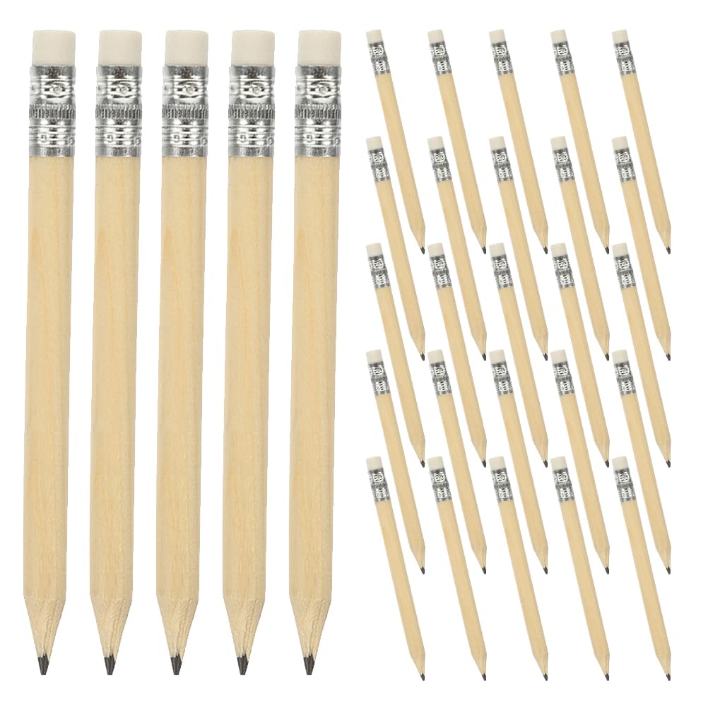 WOONEKY Lot de 200 Crayons Compacts en Bois Ronds avec Gomme, Crayon Court Confortable à Prise Facile pour Scorecard de Golf et Fournitures Scolaires