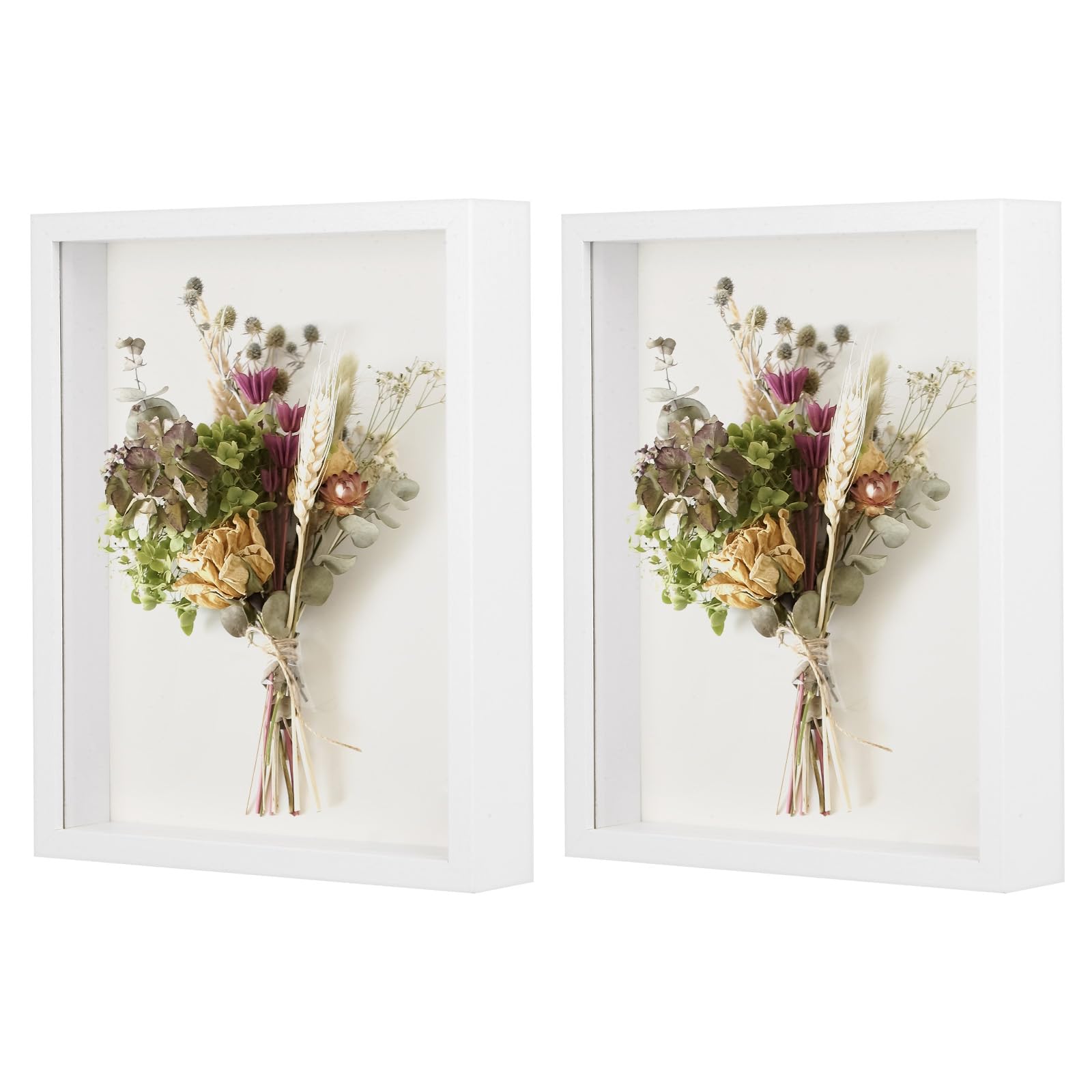 M METERXITY 2 Pack Shadow Box Frame, 8 x 10 Inch Wooden Dried Flower Photo Frame Deep Box Frame Shadow Boxes Display Case for Flower/Tickets/DIY Craft, Display Frame Shadow Box [White]