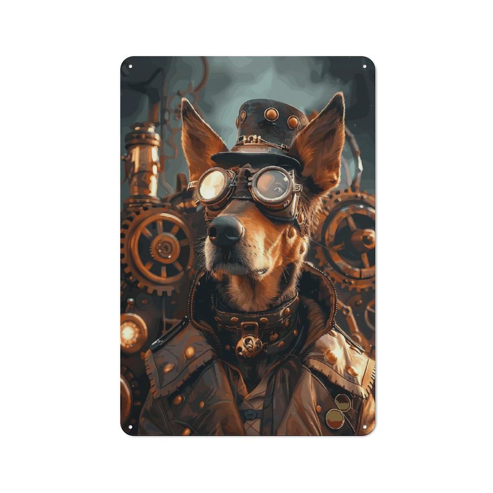 Junmoney Steampunk Dog Doberman For Dining Room Or Kitchen, Vintage Metal Sign 30X20cm, Gift For Dining Room Decor Fans During The Christmas Season