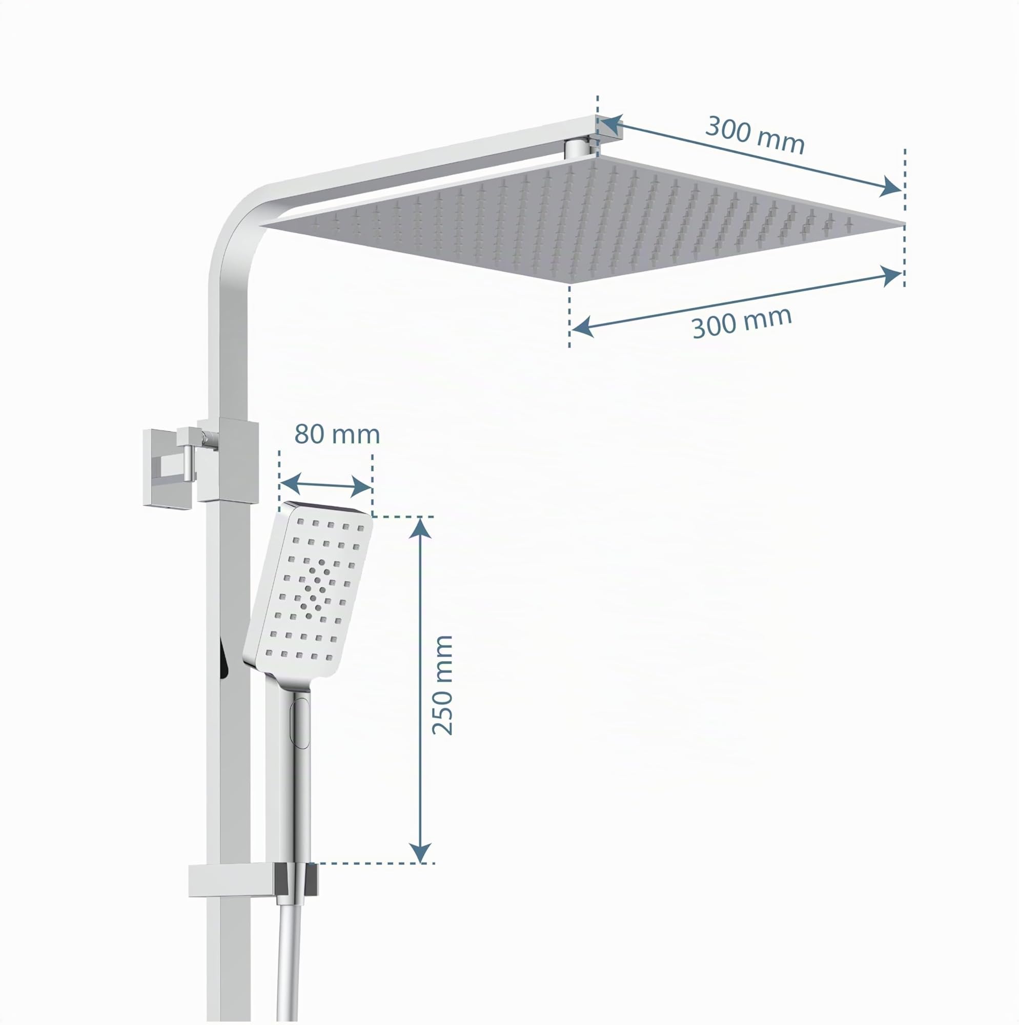 Schütte Sistema termostato e ripiano in Vetro – Set 30 x 30 cm, Pioggia con Supporto a Parete e soffione – Pannello Colonna Doccia in Cromo 60531, Cromato/Antracite, 350 x 1200 x 520 mm