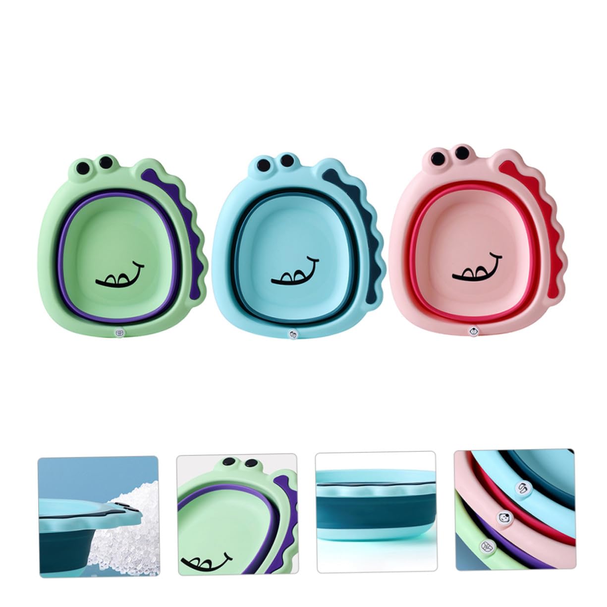 ORFOFE Babywaschbecken Faltbar 3 Stück Cartoon Kunststoff Waschschüssel für Babys Tragbar Kinderwaschbecken für Neugeborene und Kleinkinder Badewanne Babybadewanne