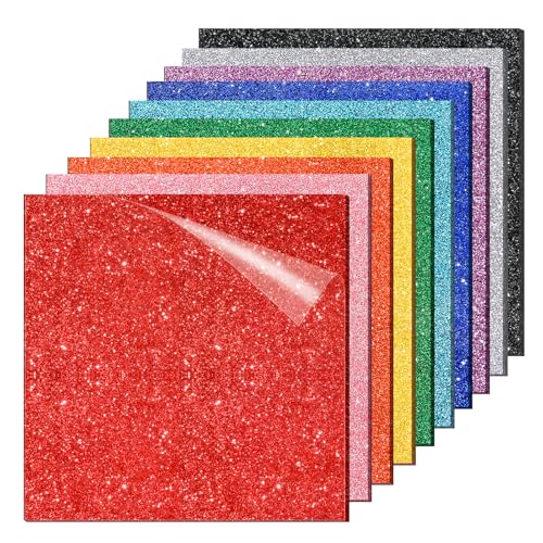 Adrattnay Glitter Acrylic Sheets 1/8" Thick, 10Pcs 8 x 8 in Cast Acrylic Sheets 3 mm for Laser Cutting, Glitter Acrylic Sheets for Signs, Pet Tags, DIY Crafts Decoration Laser Engraving Material