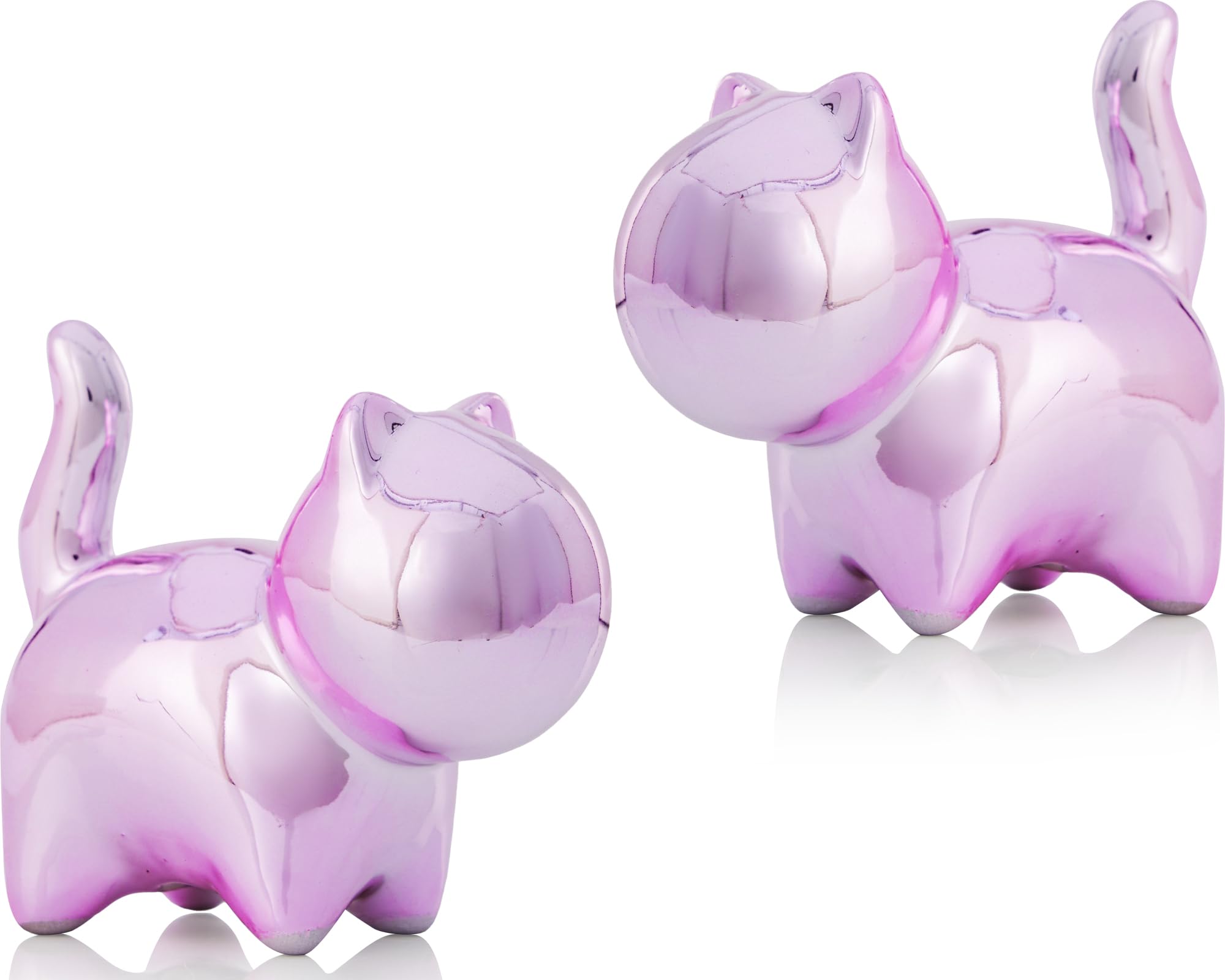 ArtconalSmall Cat Statue (2-Pack, 3 inch) Pink Accent Small Knick Knacks for Home Office Shelf Desk Table Decor, Modern Cat Figurine Decorative Ornaments for White Elephant Funny Gag Gifts