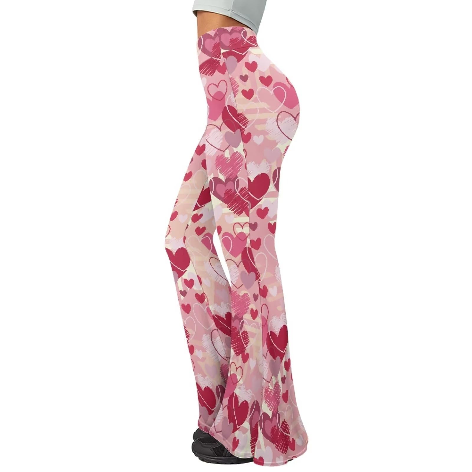 xixirimido Pink Heart Leggings for Women Plus Size Valentines Day Yoga Pants Bootcut Flare Leg High Waisted Tummy Control