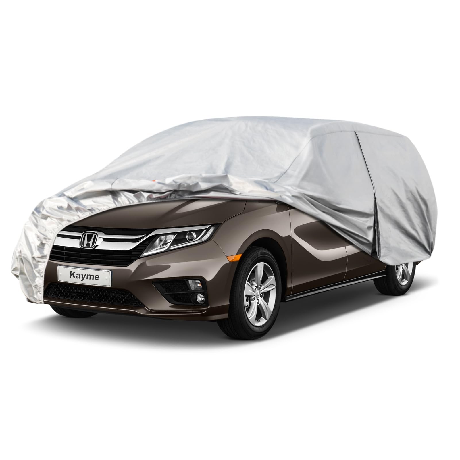 Kayme 6 Layers Car Cover Custom Fit for Honda Odyssey (1999-2025) Waterproof All Weather for Automobiles, Outdoor Full Cover Rain Sun UV Protection.Silver