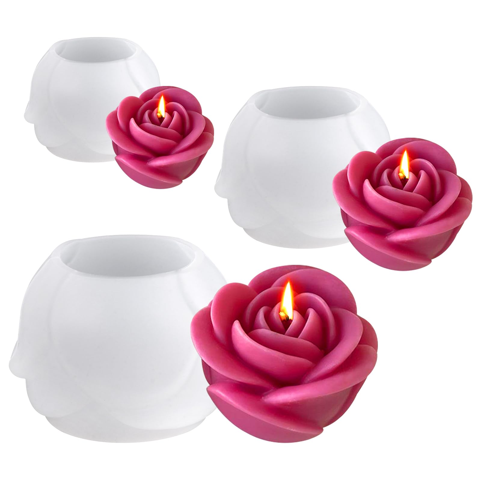 lot 3 moules bougie silicone fleur