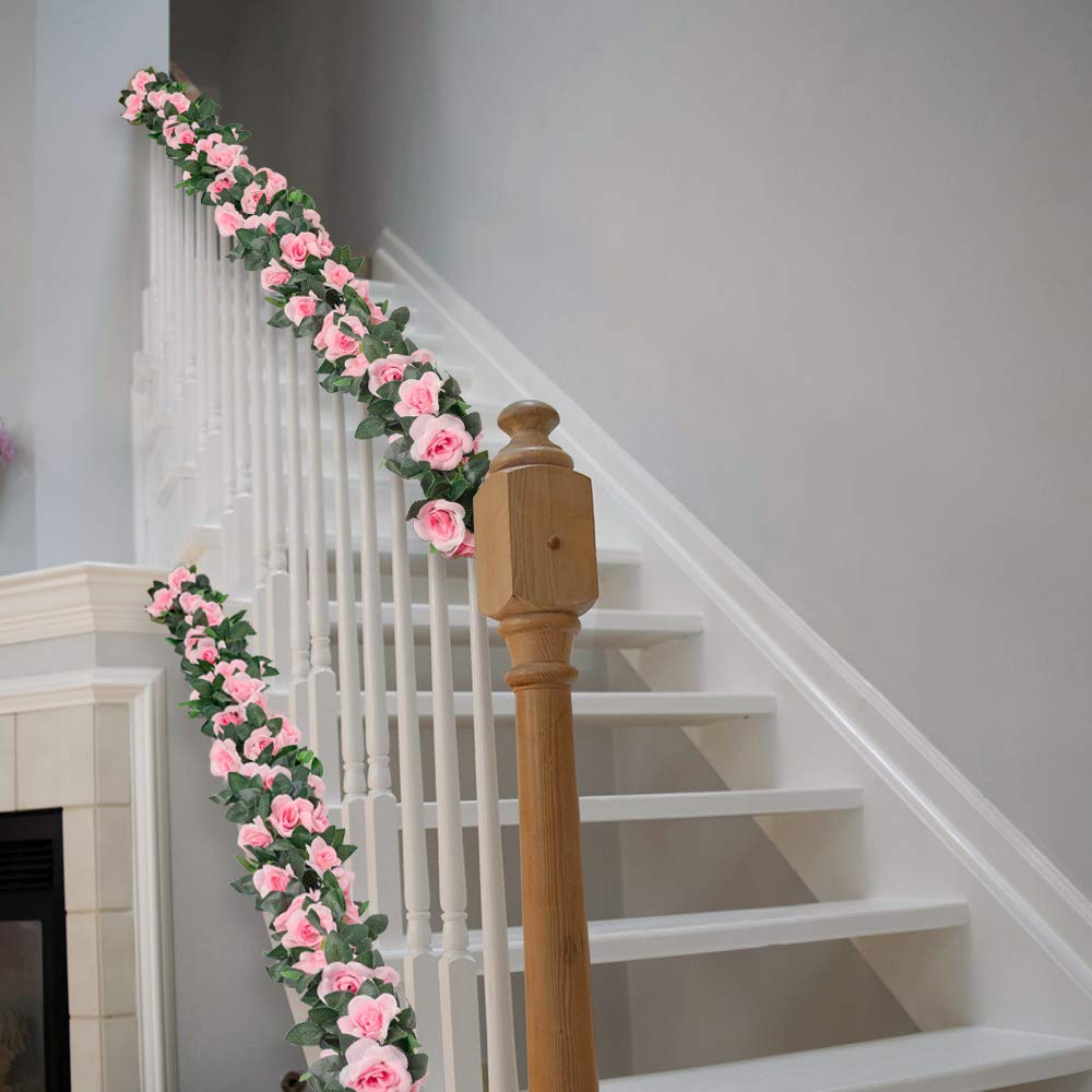 LESING Rosen-Girlanden, künstliche Rosenranken, 4 Stück, künstliche Seidenblumengirlanden mit grünen Pflanzen, Hochzeit, hängende Blumenranken, Girlanden für Zuhause, Bogen, Gartendekoration