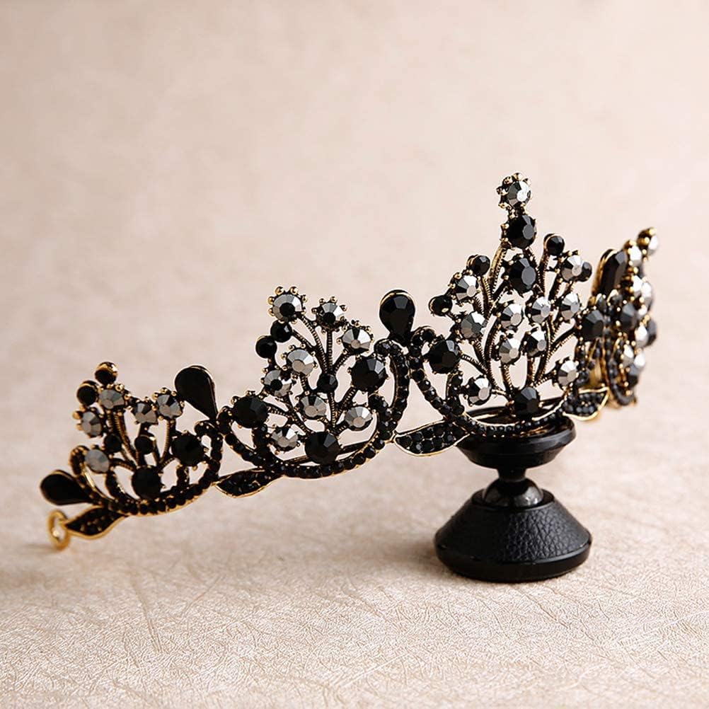 Lurrose Luxury Baroque Crystal Crown Retro Crown for Women Wedding Hair Accessory, Black - Image 3