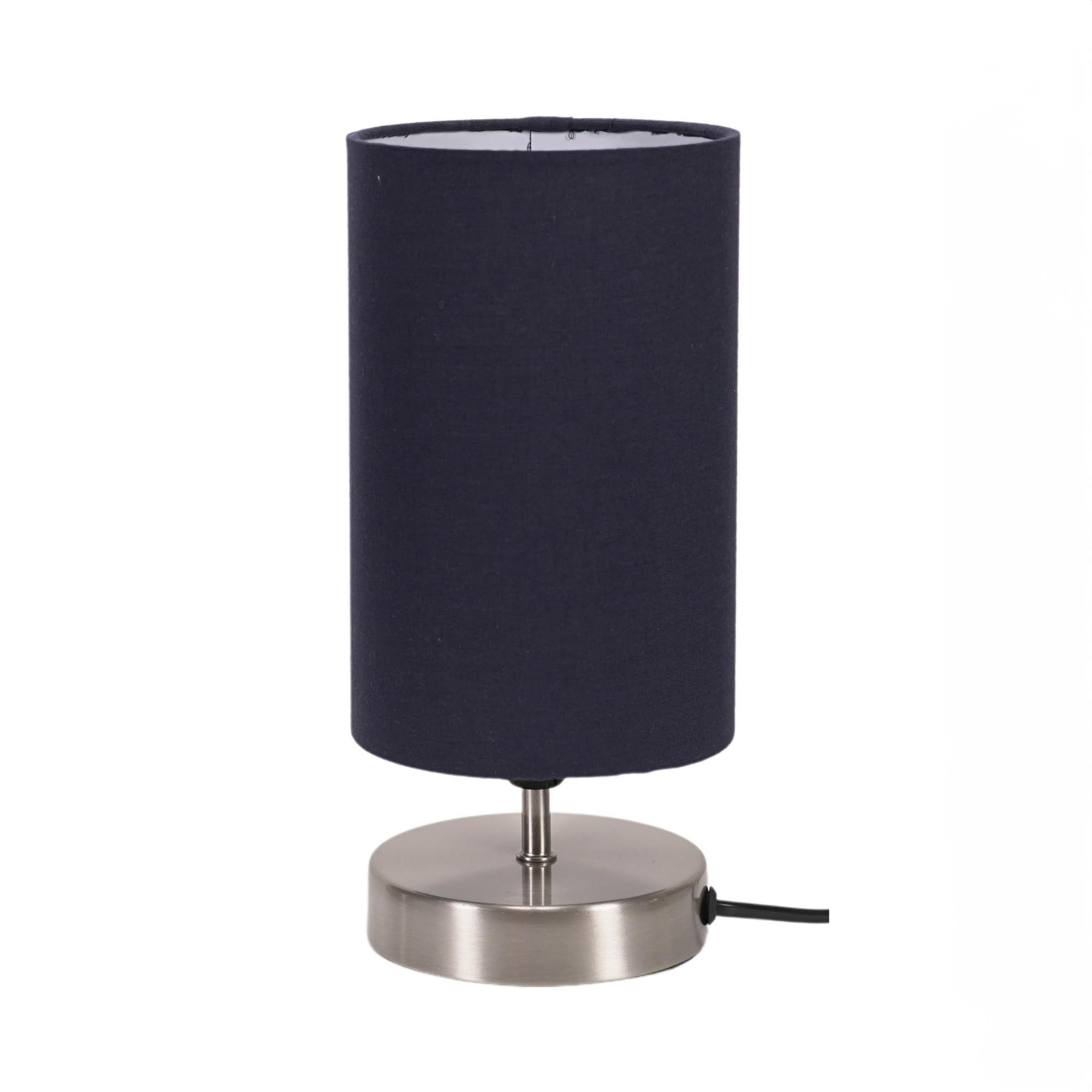 Francis Brushed Chrome Dimmable Touch Table Lamp - Navy Fabric Shade - Modern Style