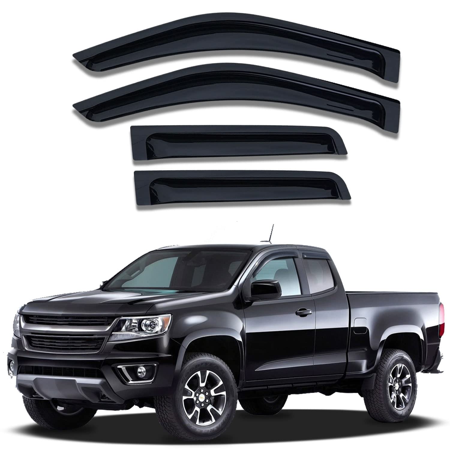 APILT Large Vent Visors Rain Guards Side Window Deflectors Dark Smoke 4-Piece Set for 2014-2018 Chevrolet Silverado & GMC Sierra 1500,2015-2018 Silverado & Sierra 2500 & 3500 Double Cab