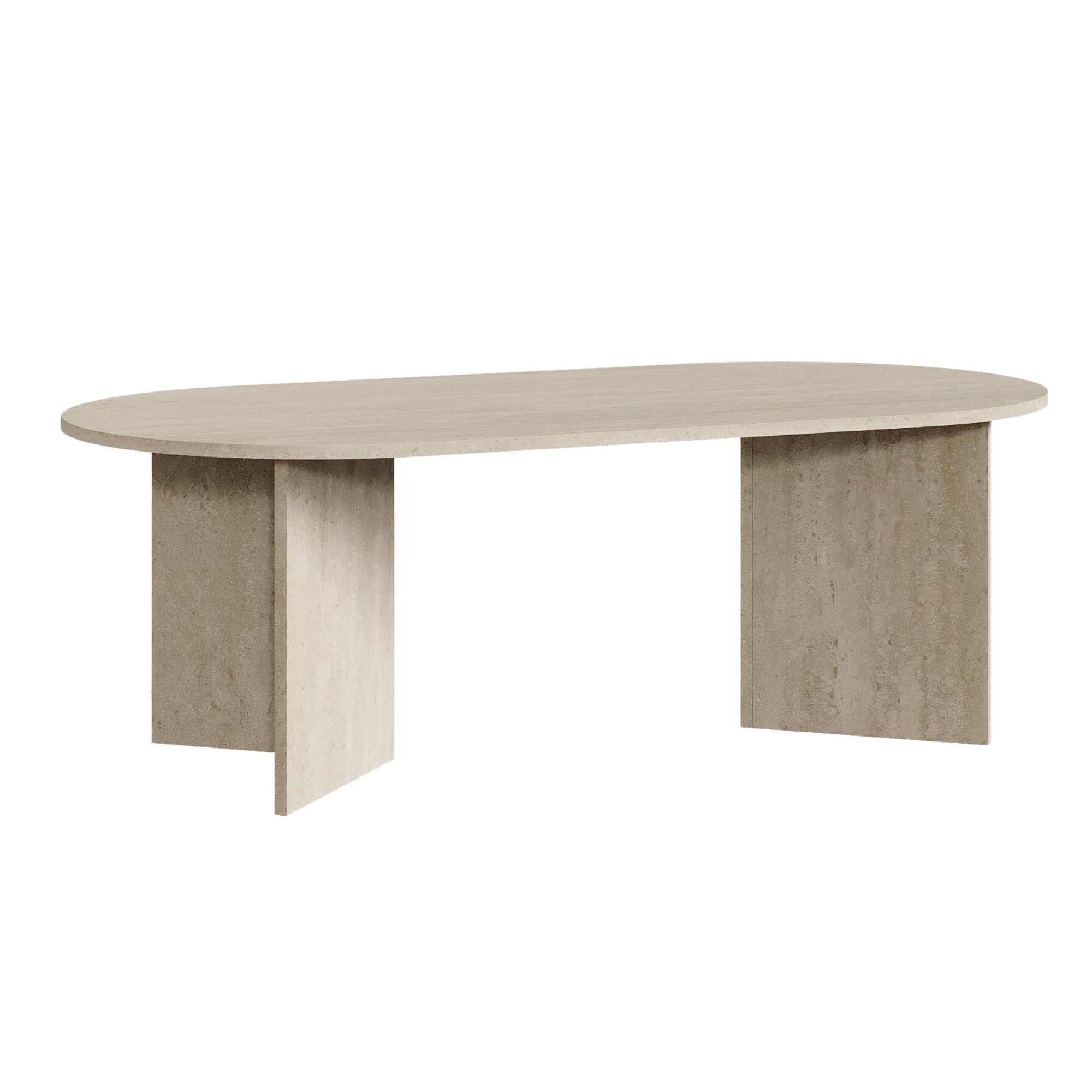 [en.casa] Tavolino da Salotto con Piano Ovale Tavolo Basso Centrale da Caffè per Soggiorno Zona Living Studio Sala d'Attesa 119 x 60 x 40 cm - Color Avorio Travertino