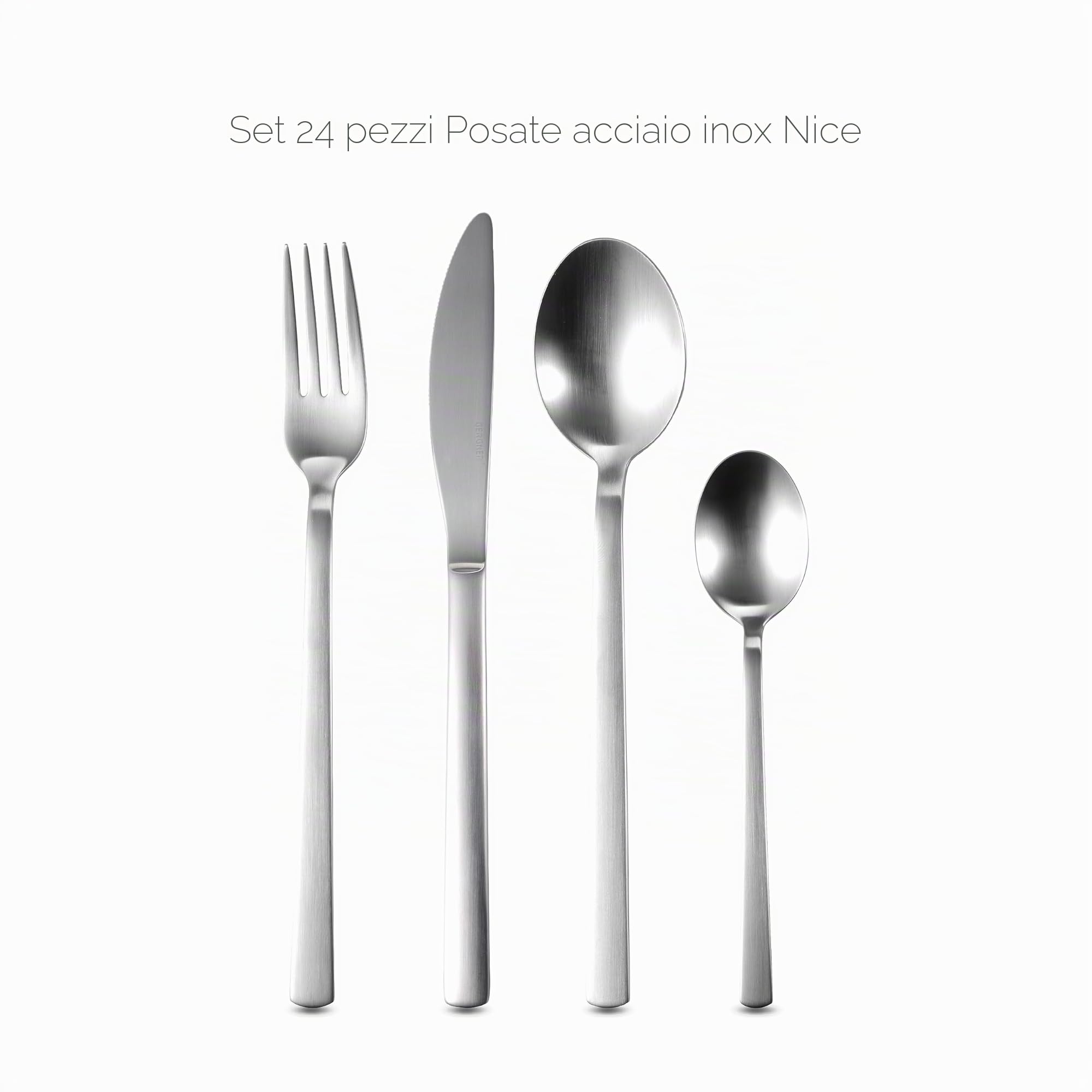 BERGNER NICE - Set 24 pezzi di posate in acciaio inox - Include coltelli, forchette, cucchiai, cucchiai da tavola - Spessore 2,5 mm - Finitura opaca - Ecologico - Lavabile in lavastoviglie