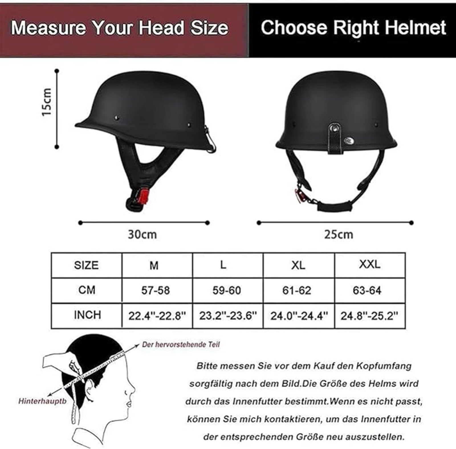 Kask motocyklowy dla dorosłych mężczyzn i kobiet, kask motocrossowy w stylu niemieckim, do połowy czaszki, z homologacją ECE, do skuterów, skuterów, skuterów, skuterów, skuterów, skuterów, skuterów, z
