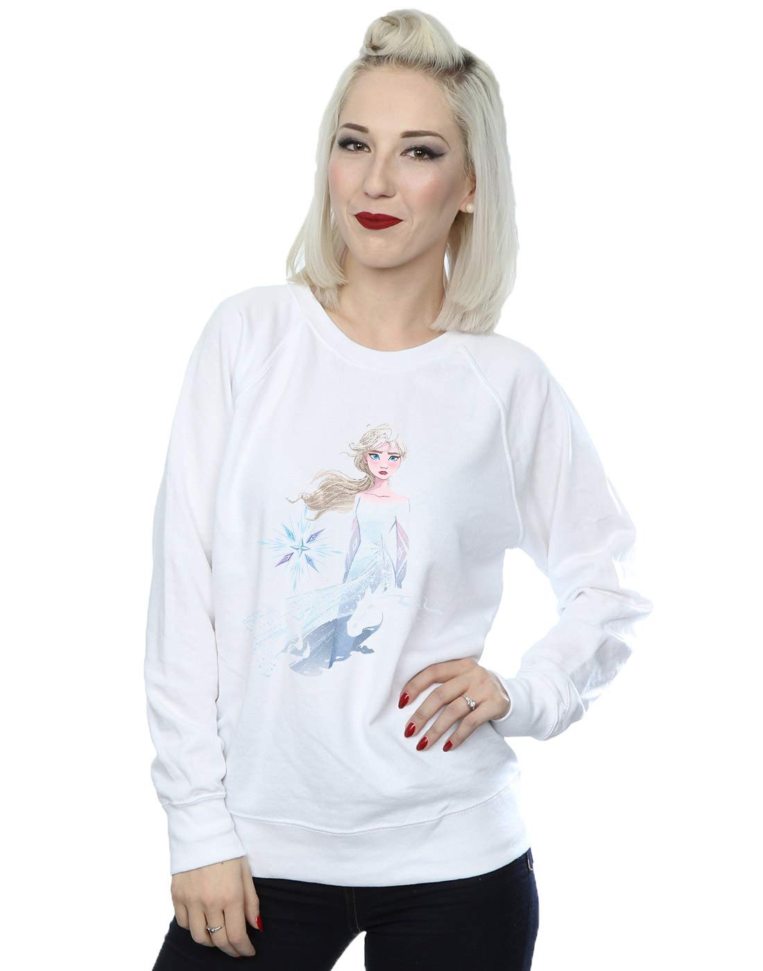 Disney Women's Frozen 2 Elsa Nokk Silhouette Sweatshirt White Medium