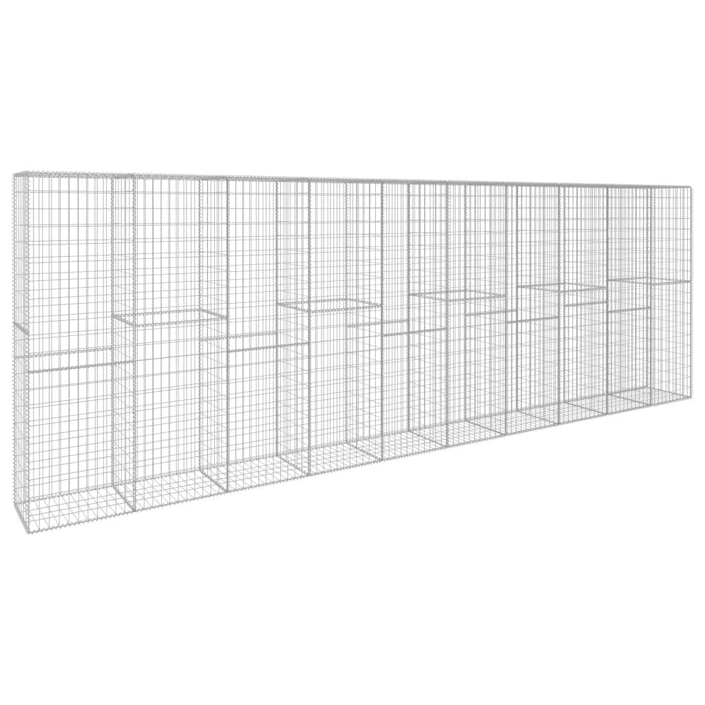 vidaXL Gabionenwand mit Abdeckung Gabione Steinkorb Steingabionen Drahtkorb Mauer Wand Gabionen Verzinkter Stahl 600x50x200cm Silbern
