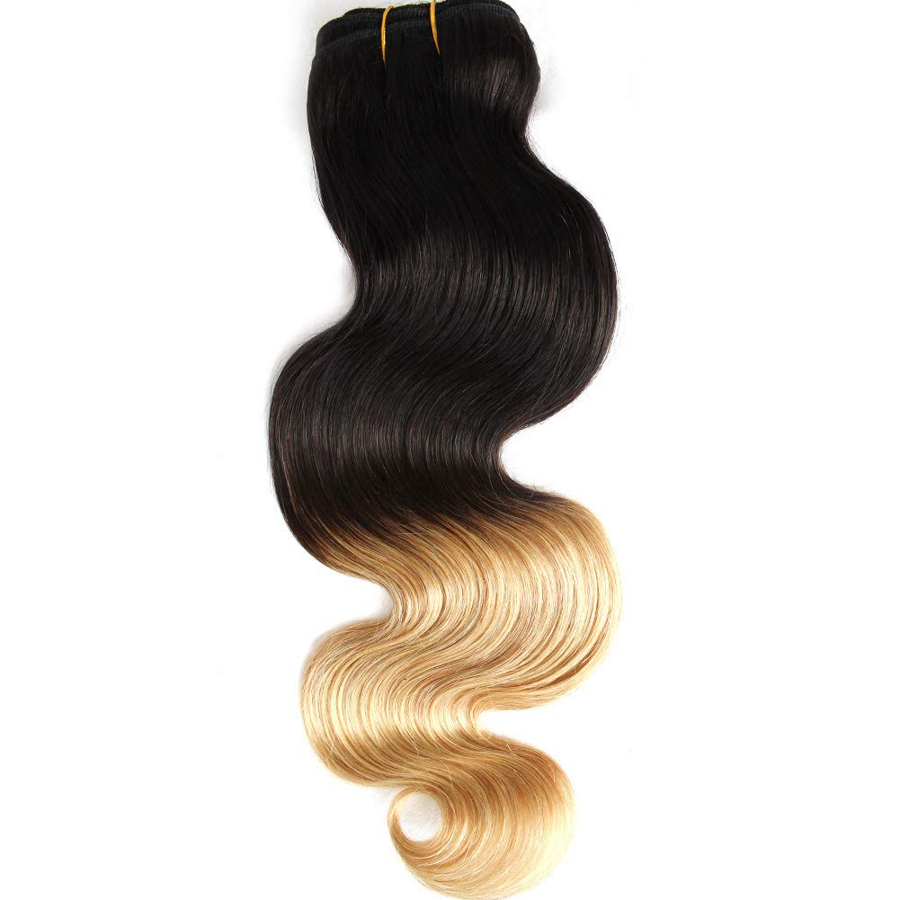 GoldRose Beauty Ombre Hair Extension Grade 7A Remy Brazilian Virgin Human Hair Body Wave Hair Weave Two-tone Color #1B/27 12 Inch 1 Bundle