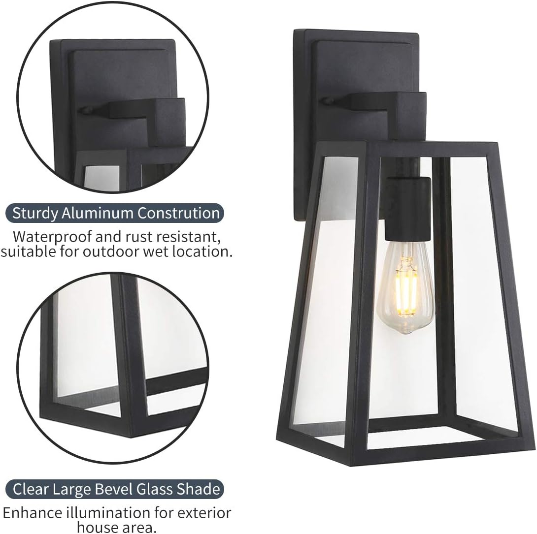Wееklу Tор Sаlе Goalplus Outdoor Porch Light Fixture with Wall Mount One-Light Exterior Wall Lantern for Patio, Matte Black Finish with Clear Glass, 2 Pack, 13 3/4 High, LM0401-DNS-2P
