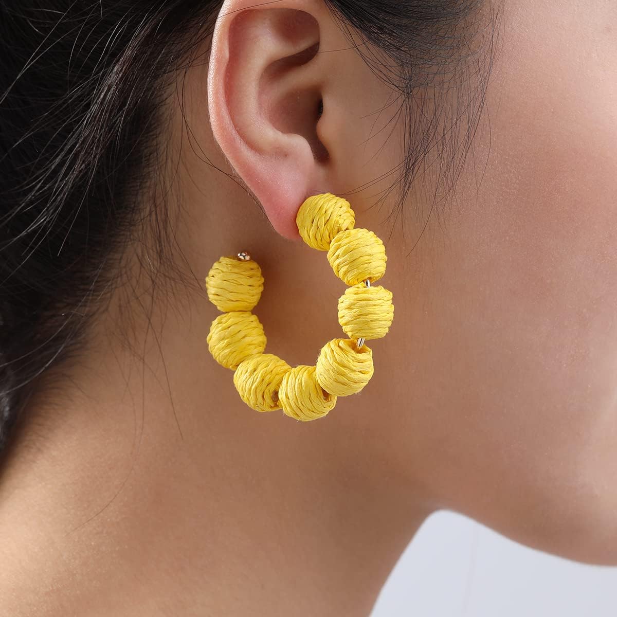 Colorful Statement Raffia Hoop Dangle Earrings for Women - Fun Summer Rattan Beach Vacation Jewelry Teacher Gifts - Image 2