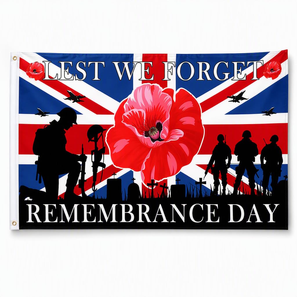 Lest We Forget Flag 5ft x 3ft, Remembrance Day Flag for Memorial Display