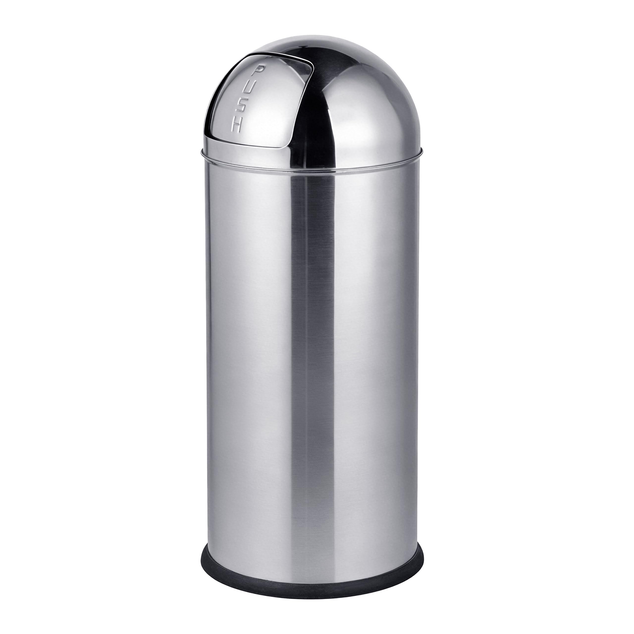 Relaxdays Mülleimer, 70 Liter, Push-Deckel, Edelstahl, entnehmbarer Inneneimer, Küche, Badezimmer, Abfalleimer, silber