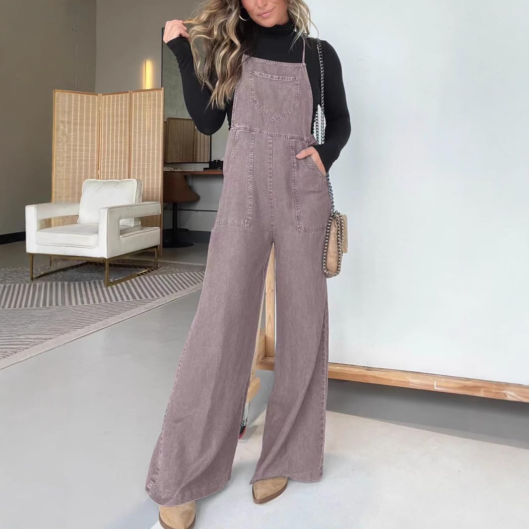 Genérico Mono vaquero de pierna ancha para mujer, informal, holgado, sin mangas, con tirantes finos y bolsillos, para verano