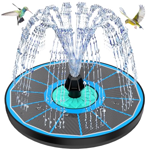 GAIZERL Solar Fountain Cyan Flower, Upgrade 3.5W Solar Bird Bath Fountains, Solar Powered Water Fountain with 7 Nozzles, 4 Fixed Pipes for Hummingbirds, Bird Bath, Garden, Pool, and Pond