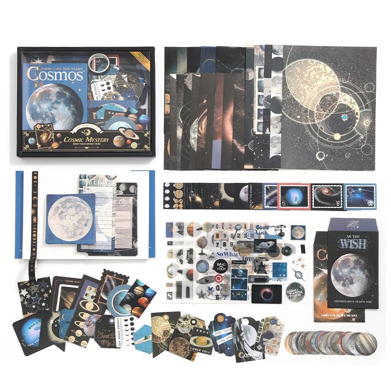 Image of WEMOL Vintage Journal Scrapbook Pack Kit for Art Journaling Bullet, Planners DIY Paper Stickers, Craft Kits Notebook, Collage Album Aesthetic Sticker (Space Black)