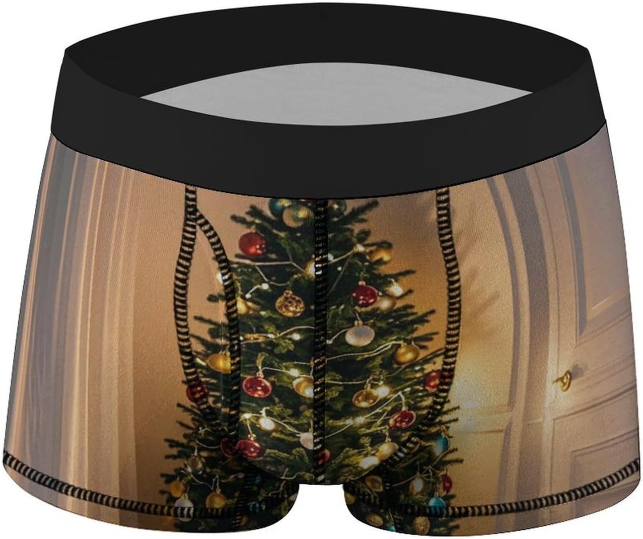 Christmas Tree Adorned Mens Boxer Briefs Short Breathable Underwear Trunks Soft Moisture-Wicking Boxer Shorts Novelty Underpants 2XL White