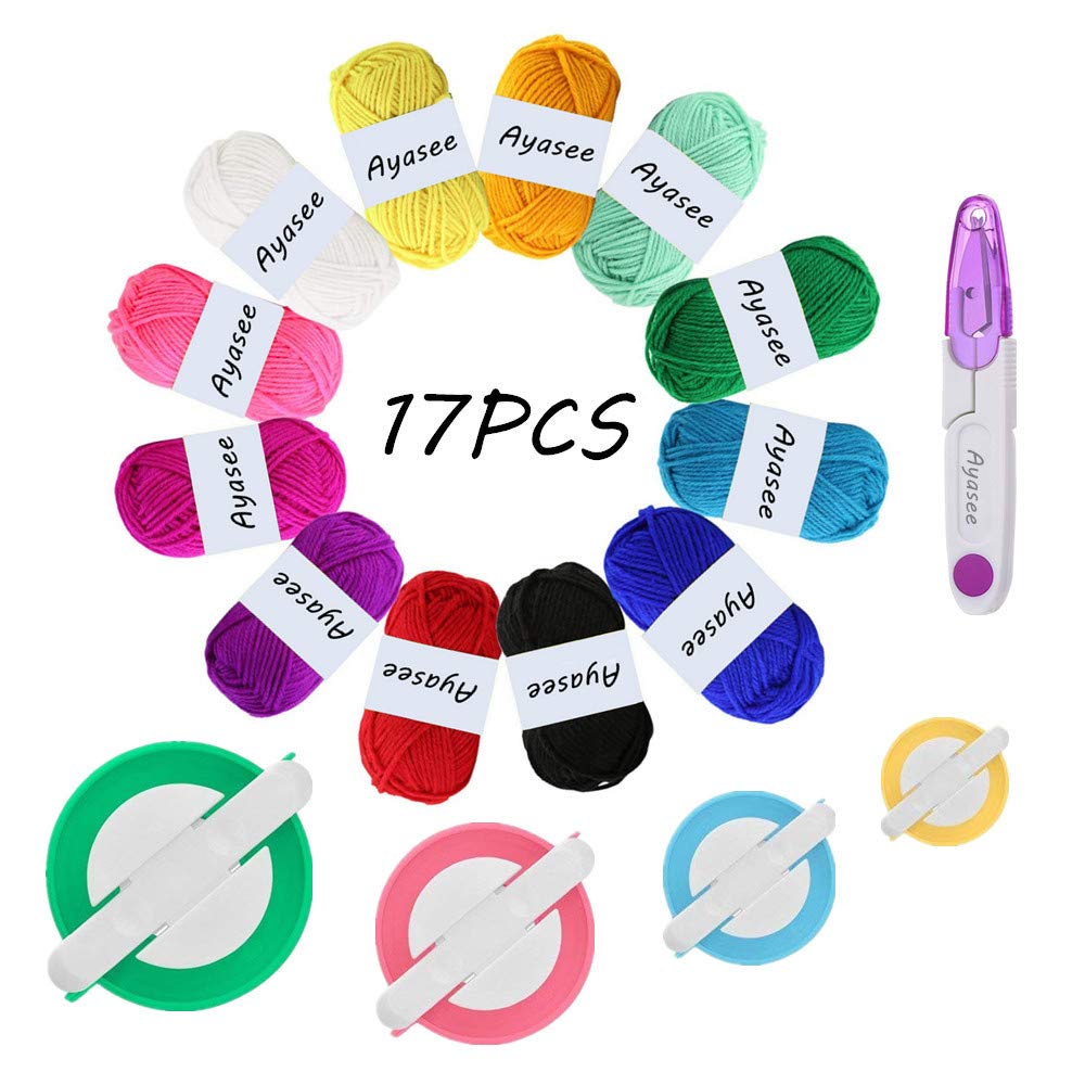 pom pom Maker for Yarn, Yarn Knitting Loom Crochet Swift Yarn Fiber String Ball Wool Winder DIY Tool Kit (17b)