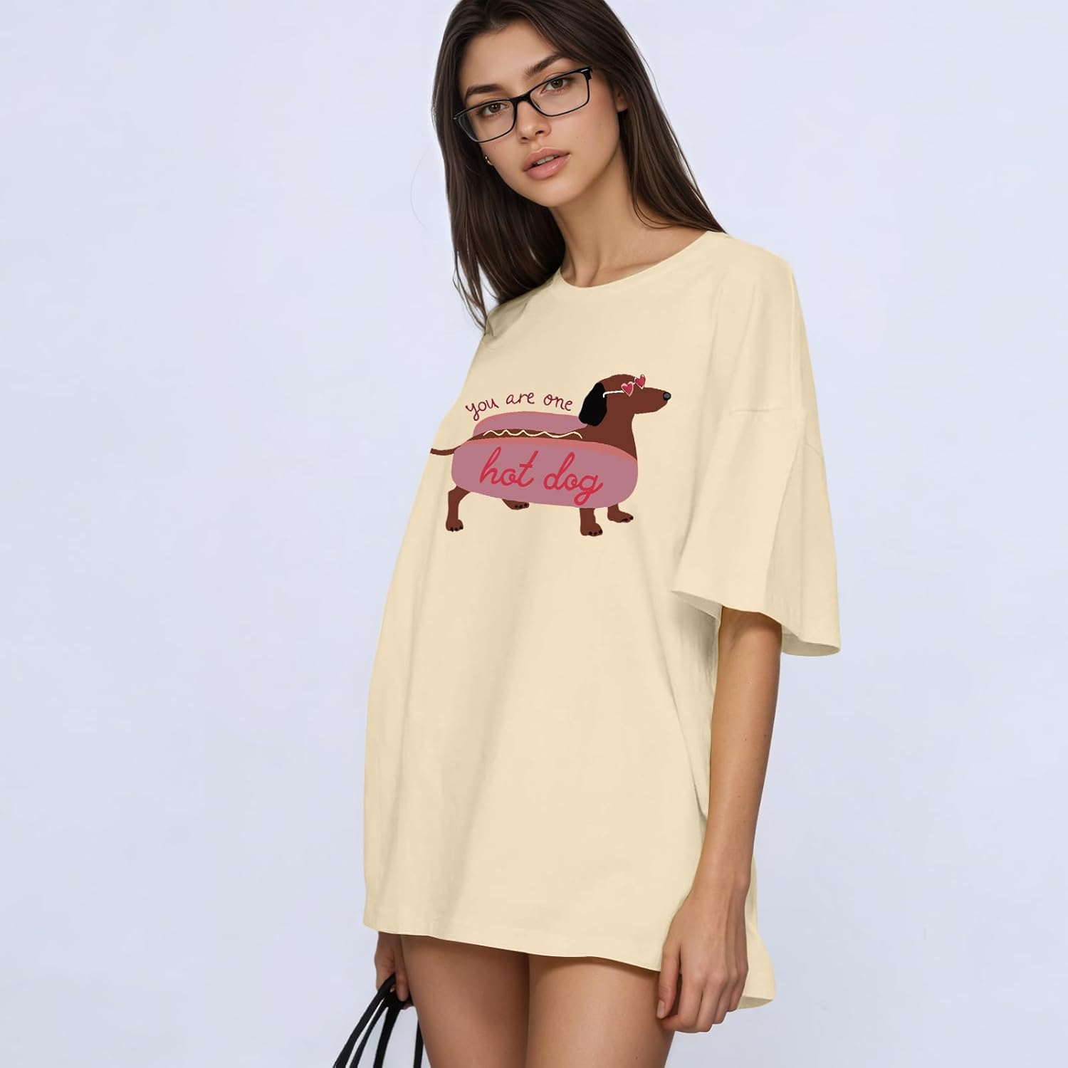 Oversized Funny Shirts for Women Cute Graphic Tees You are One Hot Dog Printed T Shirts Aesthetic Clothes Preppy Tops - Image 5