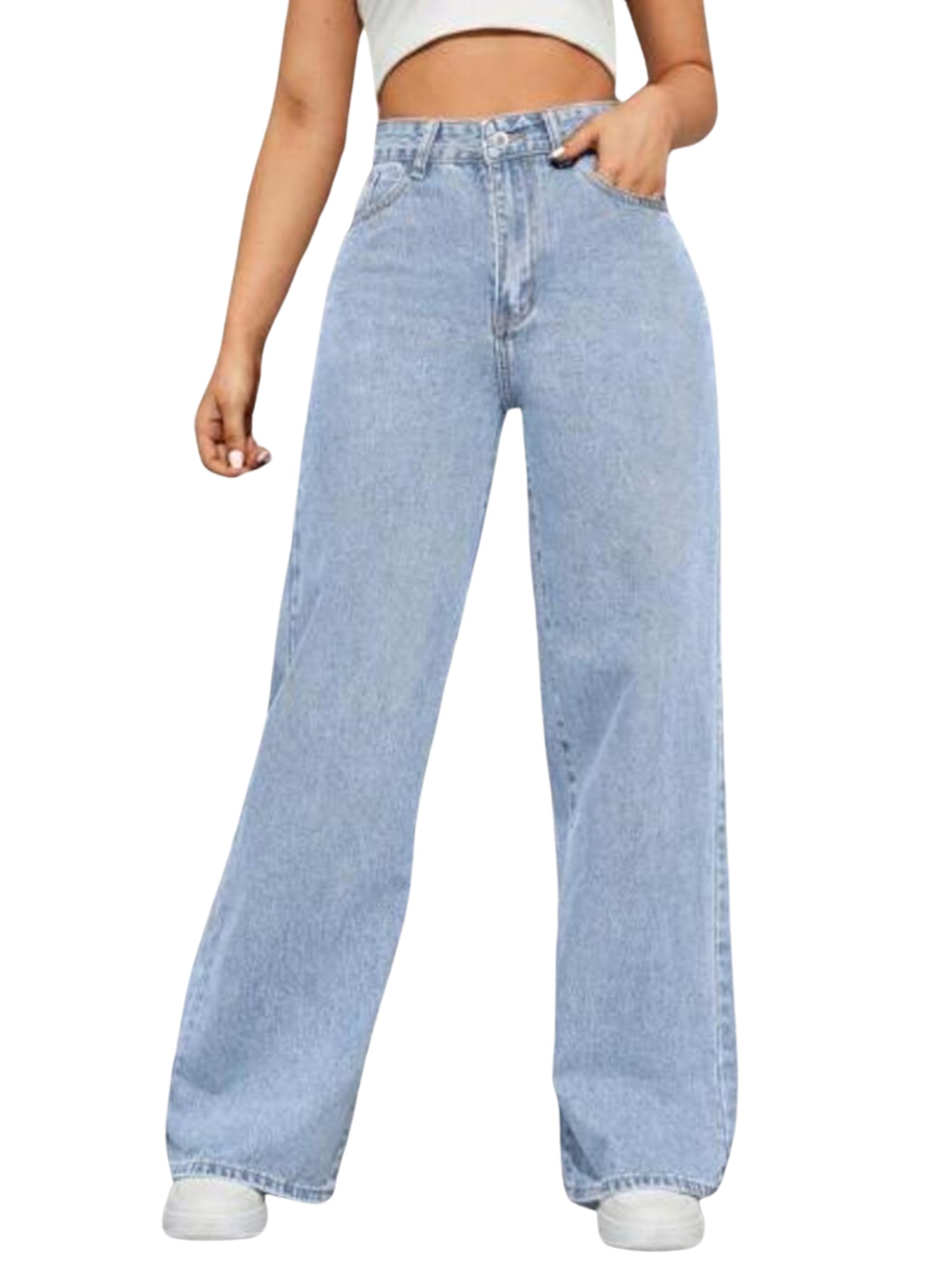 KASHIANWomen's High Waist Baggy Wide Leg Bootcut Jeans | Stylish Loose Fit Bell Bottom Denim | Straight Fit High Waist Pants for Women | Trendy Jins for Woman & Girls