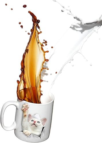 Miniatura 10 de Winston & Bear Taza de café de cerámica de gato blanco con ojos azules, regalo perfecto para gatos blancos, divertida taza de café de gato blanco