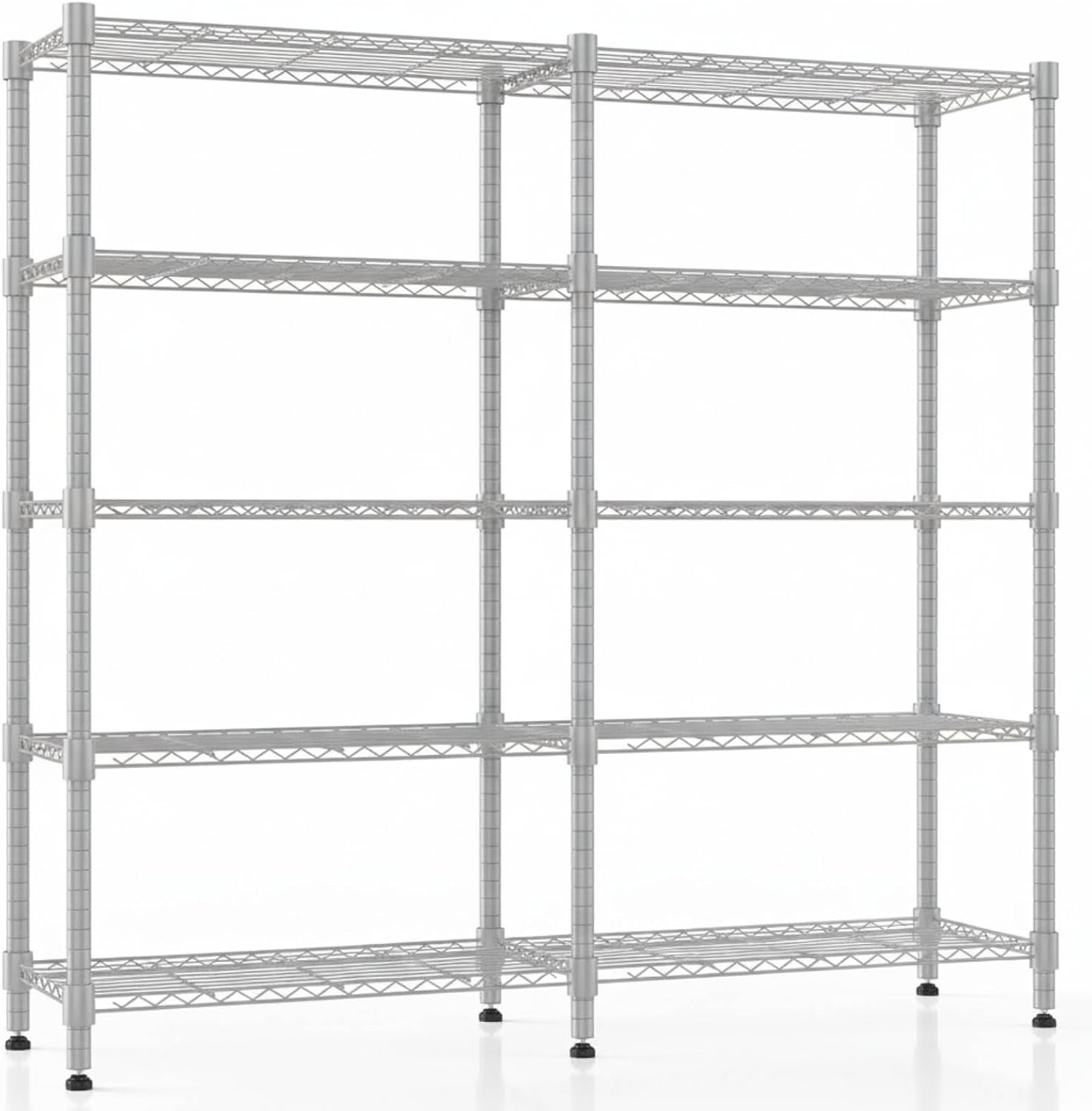 Himimi 5-stöckiges Metallregal zur Aufbewahrung, verstellbares Drahtregal, Schwerlastregal mit Nivellierfüßen, Lagerregal für Schlafzimmer, Wohnzimmer, Küche, Garage, 152 x 35 x 183 cm, Silber